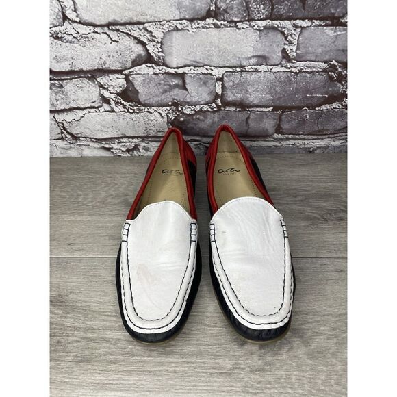 ARA Atlanta White Leather Red Black Slip On Loafers Shoes Women’s Sz 7M US/38EU - Picture 1 of 16